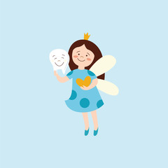 Cute tooth fairy beautiful magic creator flat cartoon illustration isolated.