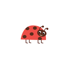 Cute cartoon ladybug standing and smiling, happy red insect with brown spots