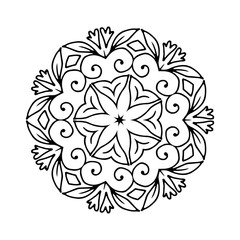Vector round ornamental contour mandala for coloring book