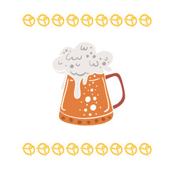 Beer fest illustration beer mug and pretzel