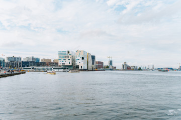 Panoramic view of Amsterdam from the boat