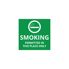 Smoking permitted in this place only - green icon with cigarette symbol for smoke area