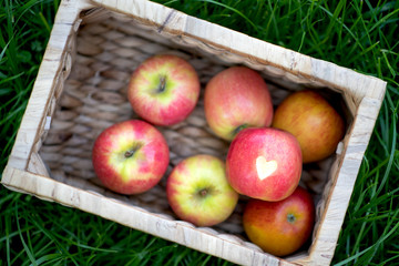 Apfel mit Herz in einem Korb