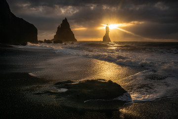 Iceland landscape in autumn waterfalls sea iceberg diamond beach black 