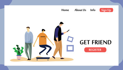 Web page design templates for Get Friend. Modern vector illustration concepts for website and mobile website development