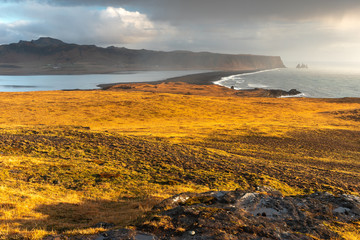 Iceland landscape in autumn waterfalls sea iceberg diamond beach black 