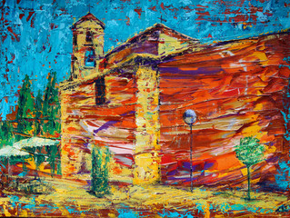 Abstract art painting of the old spanish church