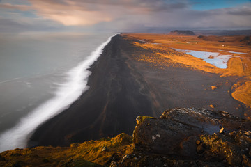 Iceland landscape in autumn waterfalls sea iceberg diamond beach black 