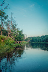 Obraz premium Moon over the evening river
