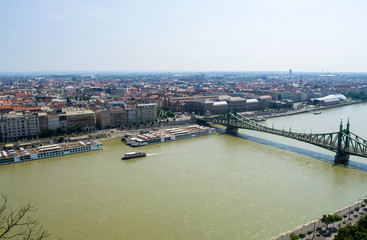 Fototapeta premium 12.06.2019. Budapest, Hungary. Beautiful view of historical part of the city, of old buildings and sights, river and coast, of transport.