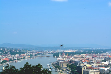 Fototapeta premium 12.06.2019. Budapest, Hungary. Beautiful view of historical part of the city, of old buildings and sights, river and coast, of transport.
