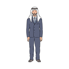 Arab Muslim businessman with traditional Islam headscarf standing in business suit