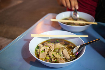 Duck noodles, street food at night market