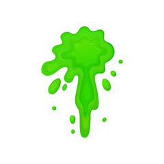 Cartoon splatter of green slime liquid with stray drops