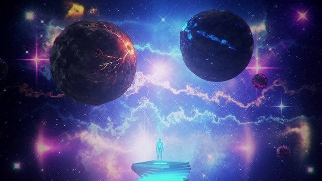 Sci-Fi Space Planets with Nebula & Light Rays Animation Loop Background