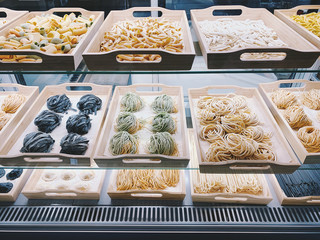 Traditional Italian fresh made colorful pasta © Nastya Tepikina