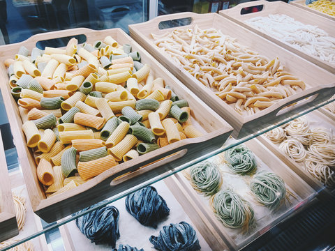 Traditional Italian fresh made colorful pasta