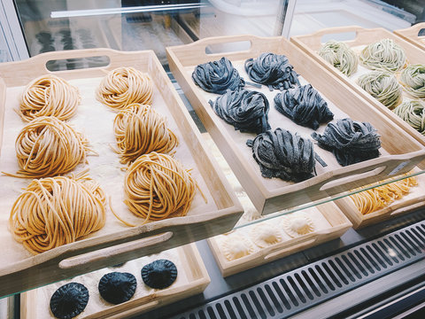 Traditional Italian fresh made colorful pasta