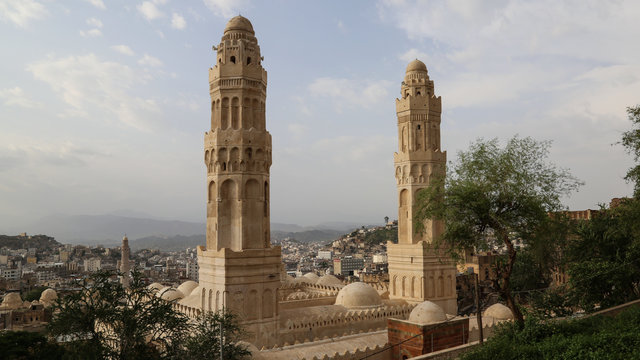 View to Taiz old city and Mosque Ashrafiyah  in taiz city-Yemen