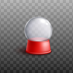 Empty snow globe Christmas decoration without snowflakes, isolated realistic mockup of blank Xmas glass sphere