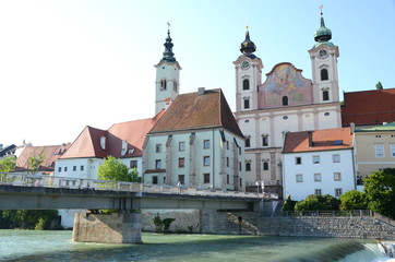 View of Steyrdorf at the confluence of the rivers Steyr and Enns