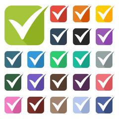 Vector icon illustration with the concept of a combination of square with rounded corners and check mark