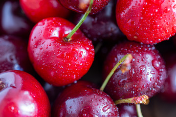 Close-up detail of fresh cherries in horizontal