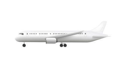 Side view of aircraft or white blank plane 3d vector illustration mockup isolated.