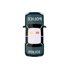 Police car from top view. Isolated cartoon drawing of law enforcement vehicle with siren