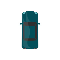 Top view of teal green automobile car cartoon flat vector illustration isolated.