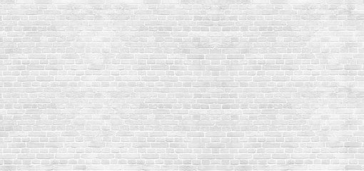 Panoramic background of wide old white brick wall texture. Home or office design backdrop