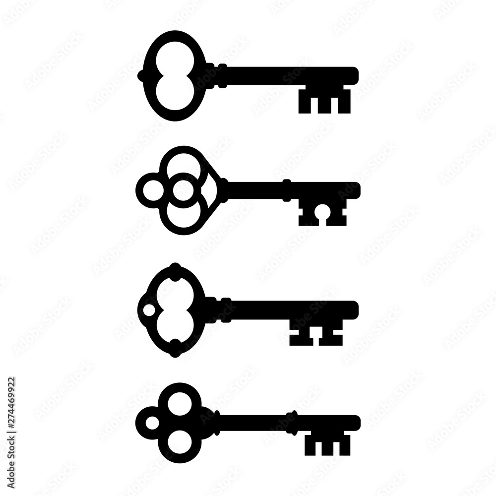 Wall mural Old ornate key vector icon set