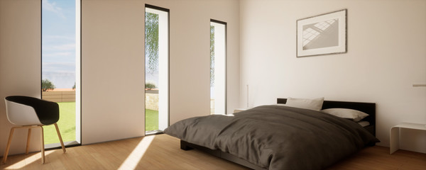 vue 3d grande chambre avec fenêtres