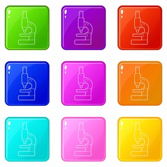 Microscope icons set 9 color collection isolated on white for any design