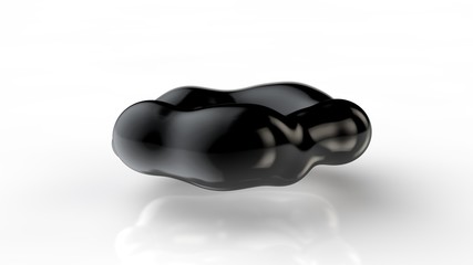 3D illustration of amorphous black drops of different shapes in space on a white reflective background. Abstract image for screensavers and background. 3D rendering of a futuristic object.