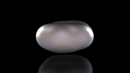 3D illustration of an amorphous, stretched body. The substance is deformed and dented. An example of plasticity and flexibility. 3D rendering of an abstract object on a black reflective background.