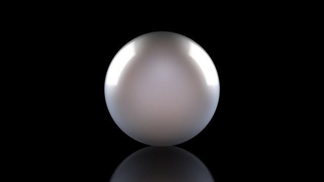 3D illustration of a white pearl on a black background. The reflection on the surface is blurred. 3D rendering of a precious object.