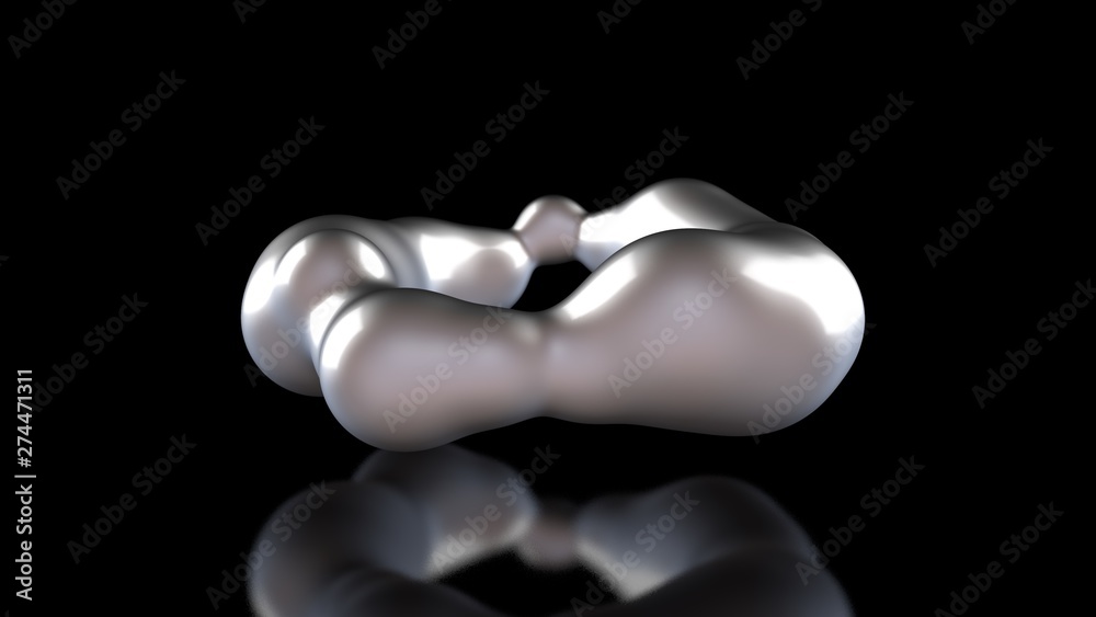 Fototapete 3d illustration of amorphous white drops of different shapes in space on a black reflective backgrou