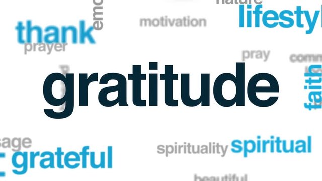 Gratitude animated word cloud, text design animation. Kinetic typography.