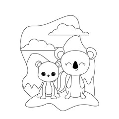 cute chipmunk with koala animals in landscape
