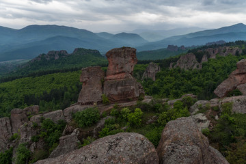 Fototapeta na wymiar Mountains panorama of Belogradchik cliff rocks, nature gem landmark,.Bulgaria