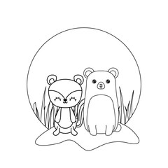 cute chipmunk with bear animals in landscape