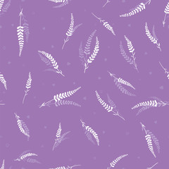 Fototapeta na wymiar Cute hand drawn lavender seamless pattern, pretty purple floral Background. Great as a summer or spring textile print, party invitation or packaging. Feminine elegant violet surface pattern design.