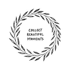 Hand drawn vector wreath. Floral round frame for cards, invitations.