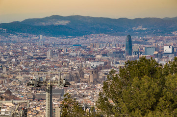 Barcelona city from Montjuic mountain, Catalonia, Spain.
