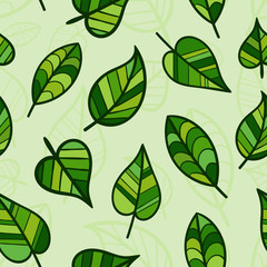 Seamless Spring Pattern with Bright Green Leaves.
