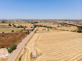 Fototapeta na wymiar Aerial view of some fields of wheat during a beautiful sunny day in June in Sicily (Italy)