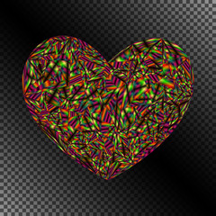 Isolated Object Dark Iridescent Heart for Invitation, Congratulation, Greeting Card, Postcard.