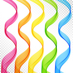 Set of Colored Abstract Isolated Transparent Wave Lines for White Background.