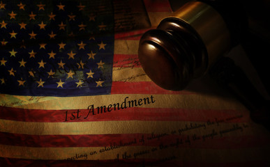 First Amendment gavel and flag